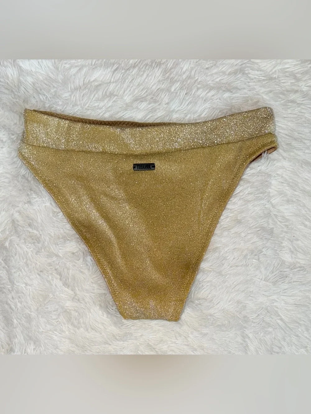 Triangl Gold Metallic Sparkle Cheeky Bikini Bottoms - Size Medium